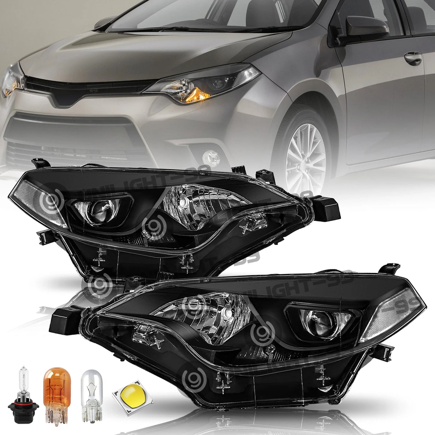 Black Headlights For 2014 2015 2016 Toyota Corolla C L LE Headlamps 14-16 w/Bulb