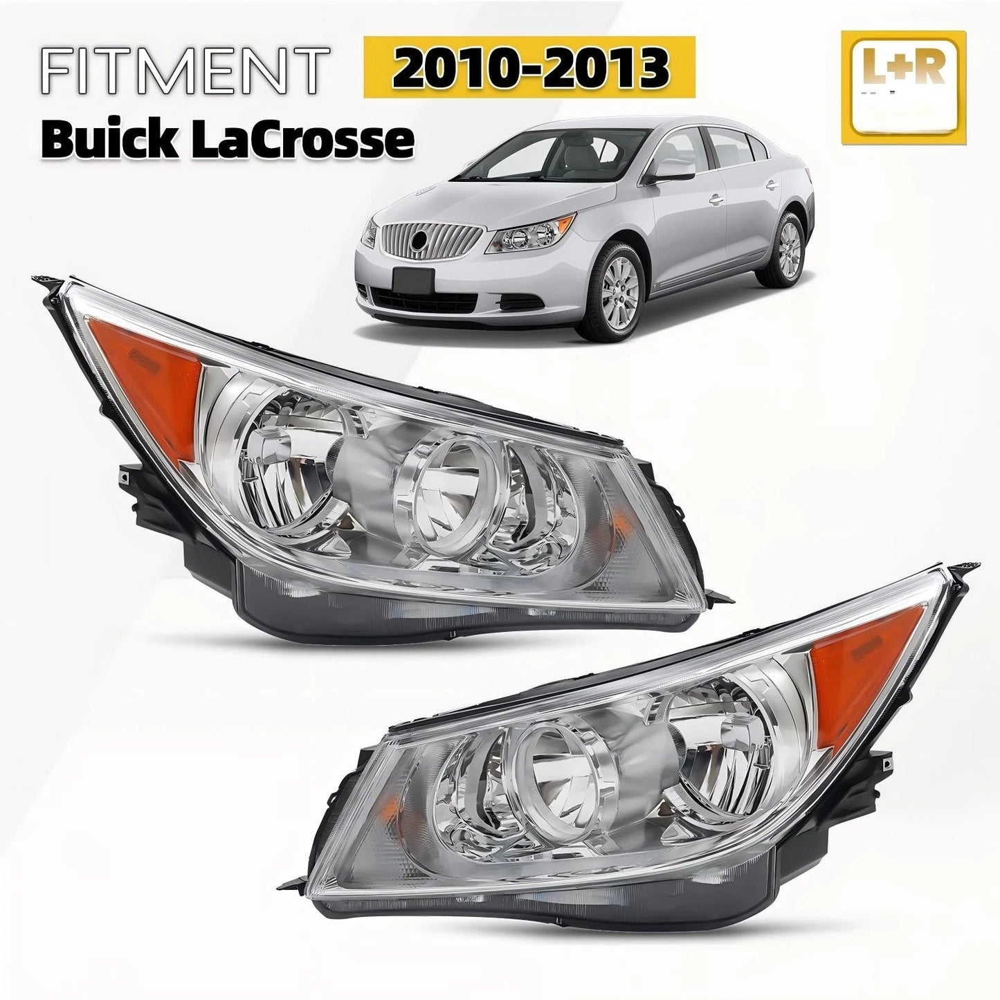 Halogen Headlight For 2010-2013 Buick LaCrosse Chrome w/o Bulb Left+Right Pair