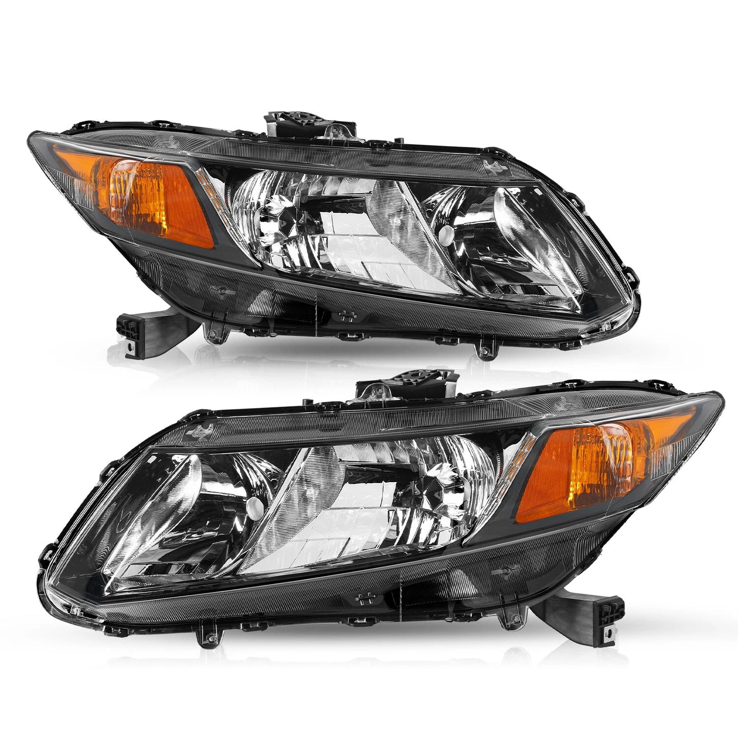 For 2012-2015 Honda Civic Sedan 12-13 Coupe Black Amber Headlights Assembly