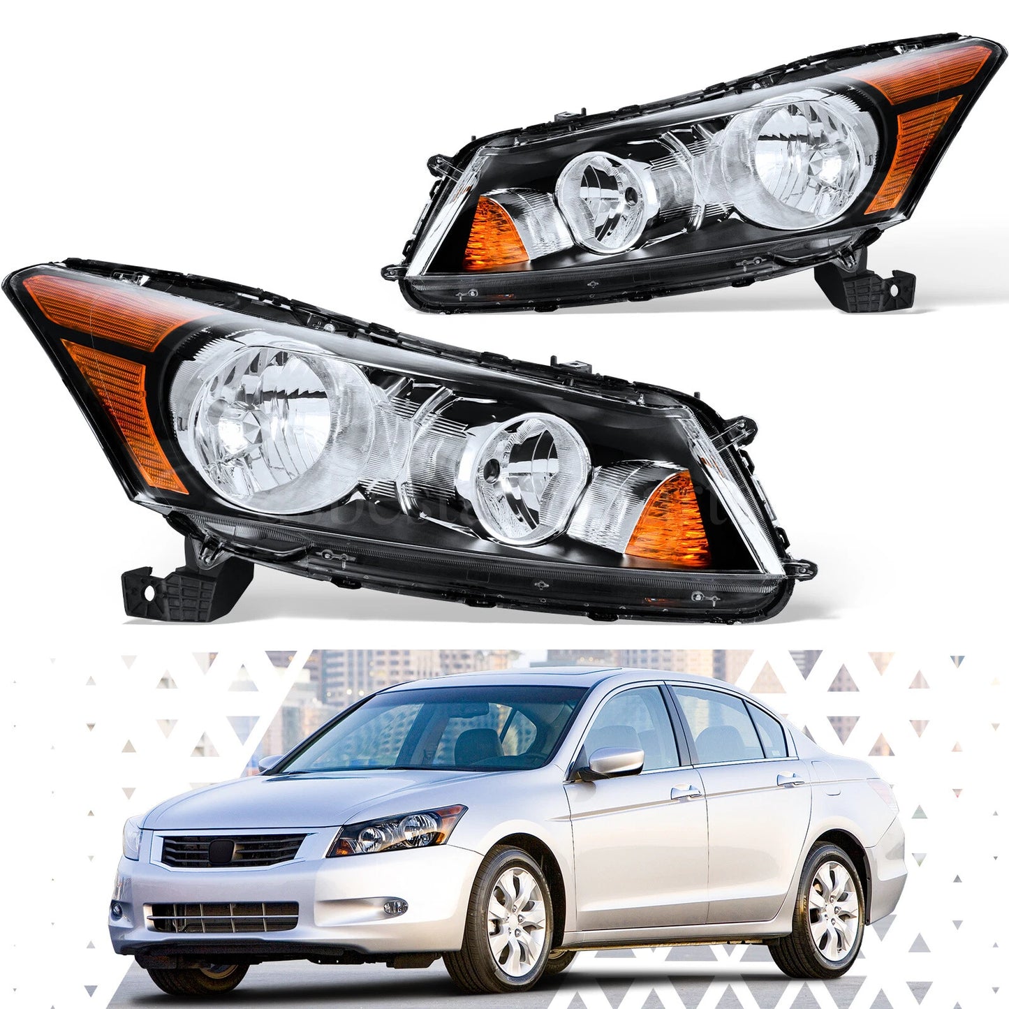Headlight Headlamp Assembly Pair Driver Passenger For Honda Accord 2008-2012