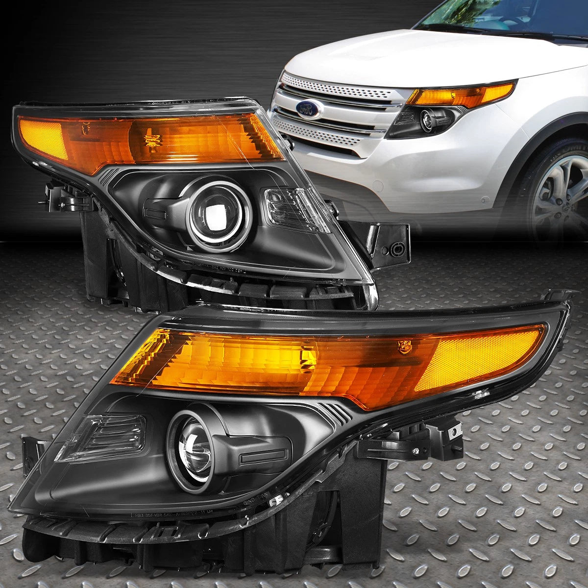 FOR 11-15 FORD EXPLORER BLACK HOUSING AMBER CORNER PROJECTOR HEADLIGHT HEADLAMP