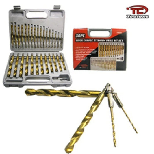 30pc Quick Change Titanium Drill Bit Set 1/4" Hex Shank Jobber Length Power Tool