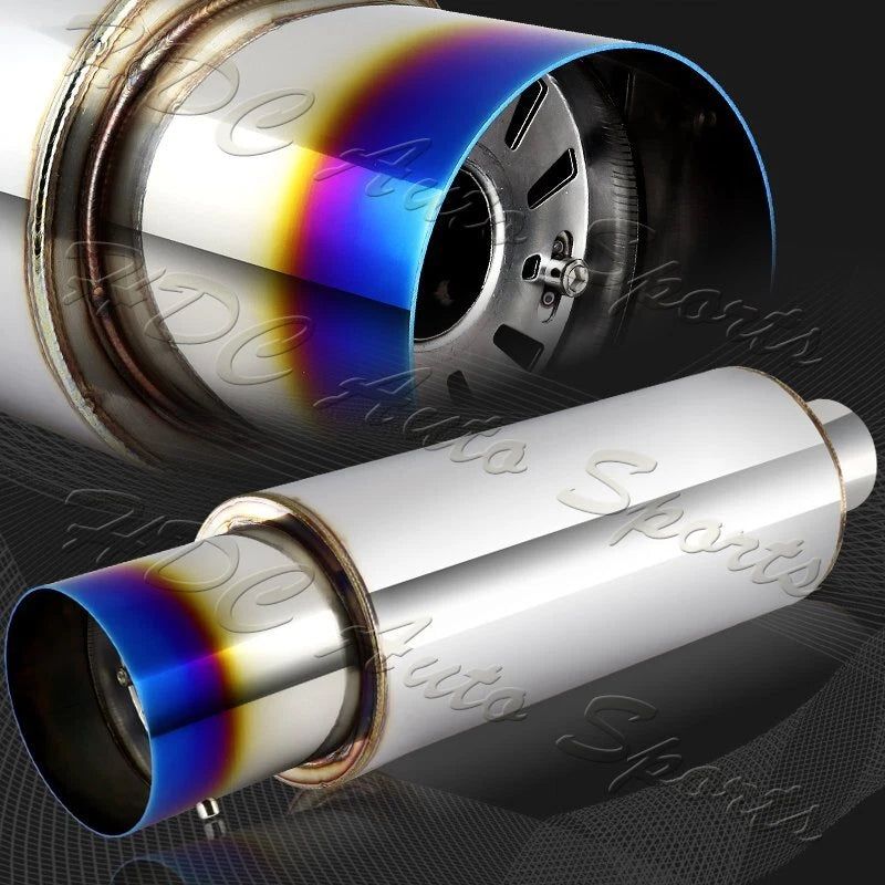 4" N1 Style Burn Tip Stainless Steel Racing Resonator Exhaust Muffler 2.5" Inlet