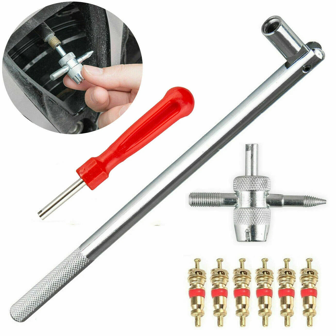 Valve Stem Puller Tool Installer HD Chrome Car Tire Plug Remover Core Repair US