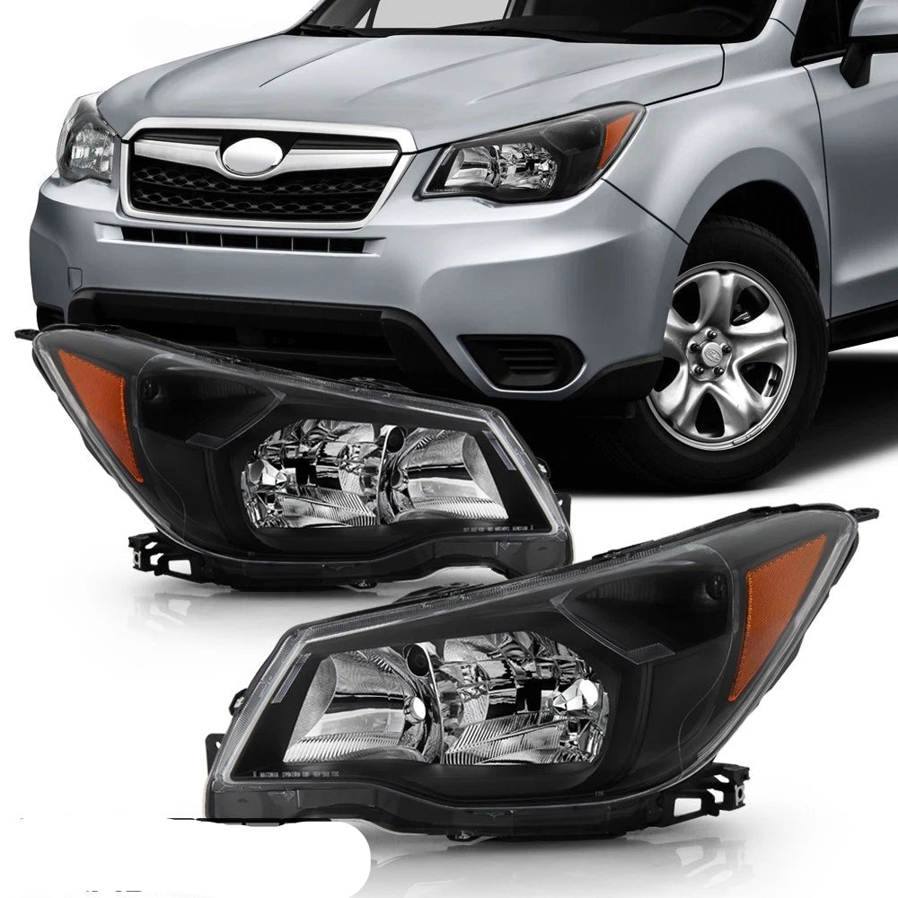 For 2014-2016 Subaru Forester Halogen Type Black Headlights Headlamps Left+Right
