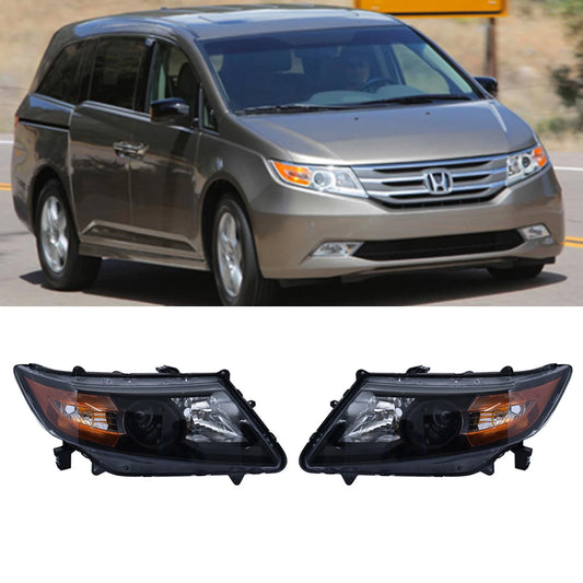 Pair Black Halogen Clear Corner Headlights w/o Bulbs For 2011-2017 Honda Odyssey