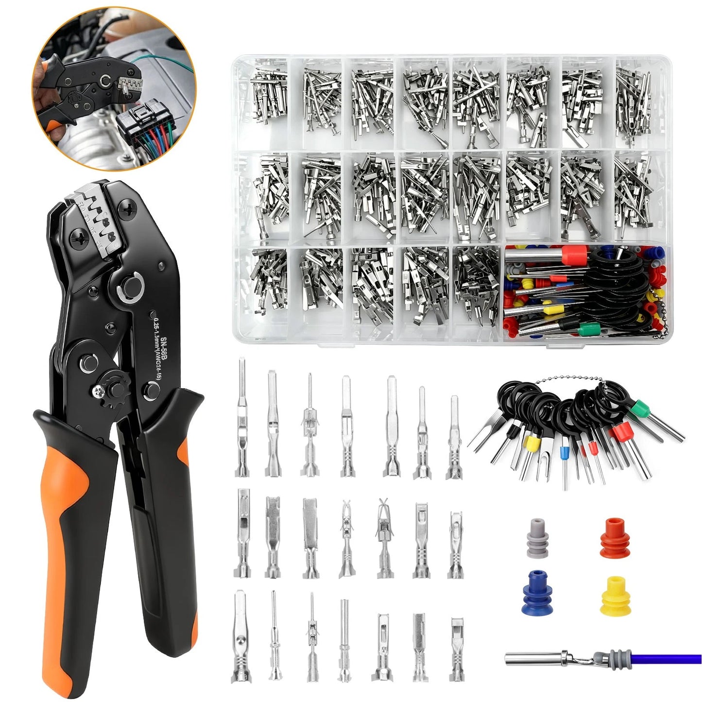 820PCS Electrical Connector Pin Repair Kit Ratchet Crimp Tool Terminal Extractor