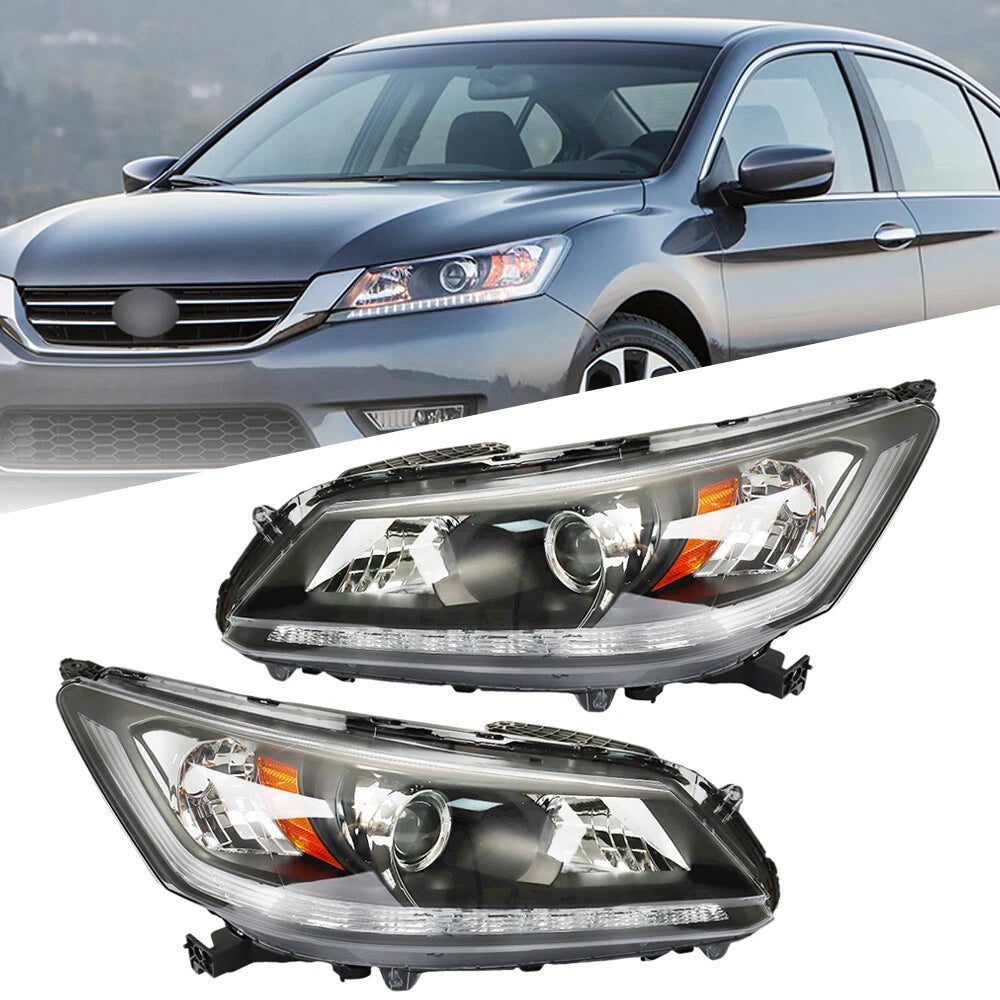 Headlight Headlamps For Honda Accord 2013-2015 Halogen w/LED DRL Right+Left Pair