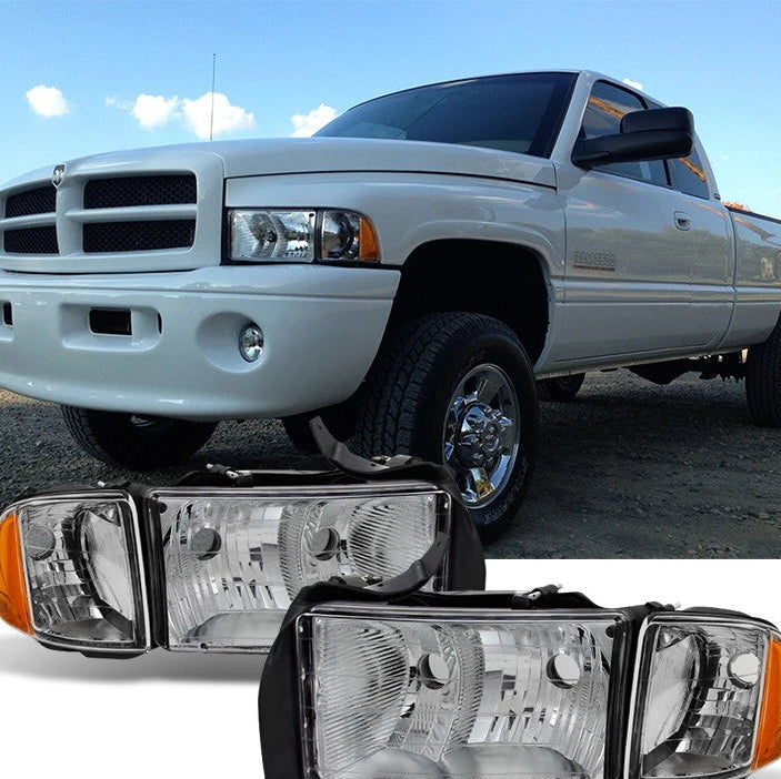 Chrome 1999 2000 2001 Dodge Ram 1500 Pickup Sport Headlights w/ Corner Lights