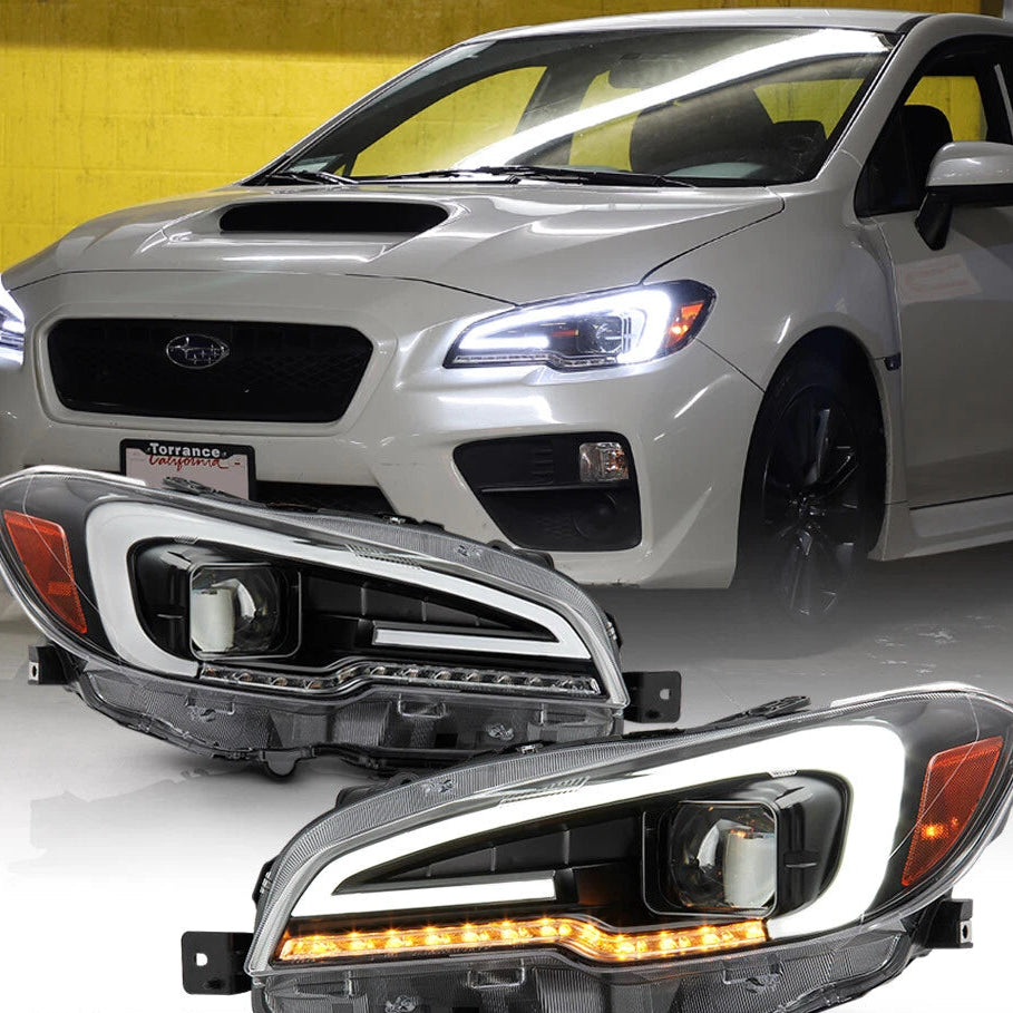 For 2015-2021 Subaru WRX STI Black LED Sequential Signal Projector Headlights