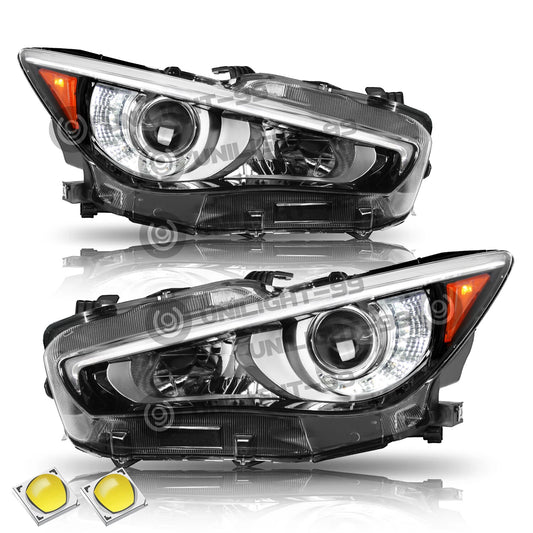 For 2014-2022 Infiniti Q50 w/o AFS LED DRL Projector Headlight Assembly Lamp L+R