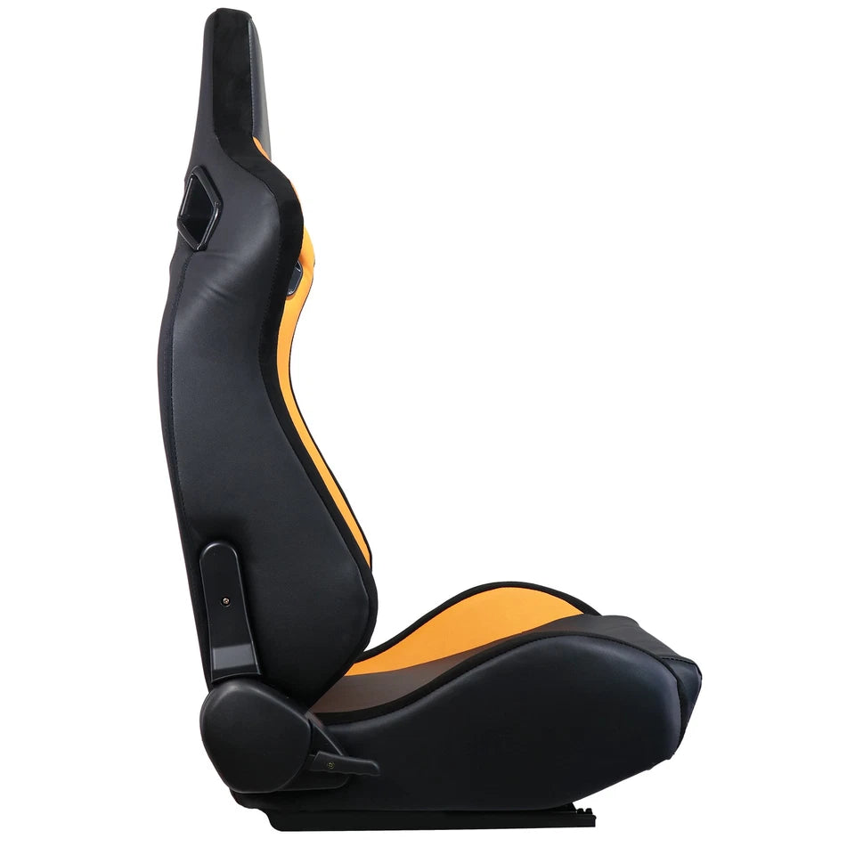 2Pcs Universal Racing Seat Black Yellow Adjustable Sport Seat with Dual Sliders