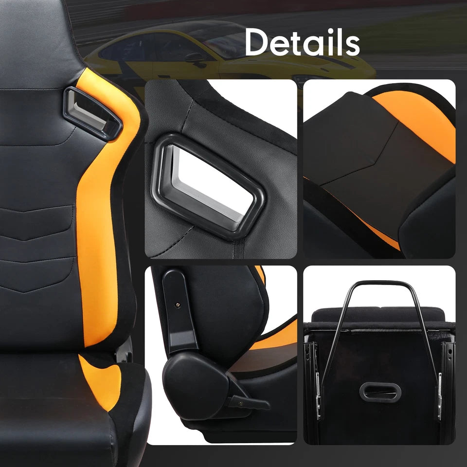 2Pcs Universal Racing Seat Black Yellow Adjustable Sport Seat with Dual Sliders
