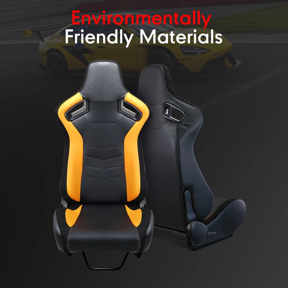 2Pcs Universal Racing Seat Black Yellow Adjustable Sport Seat with Dual Sliders