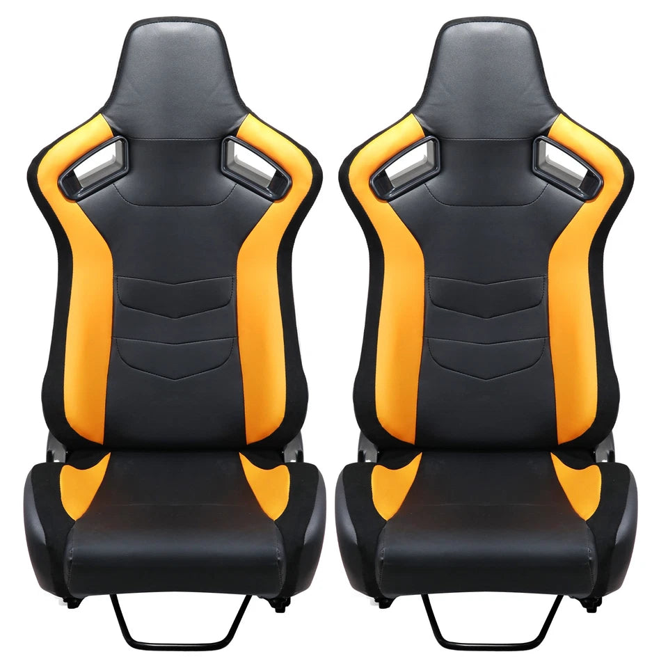 2Pcs Universal Racing Seat Black Yellow Adjustable Sport Seat with Dual Sliders