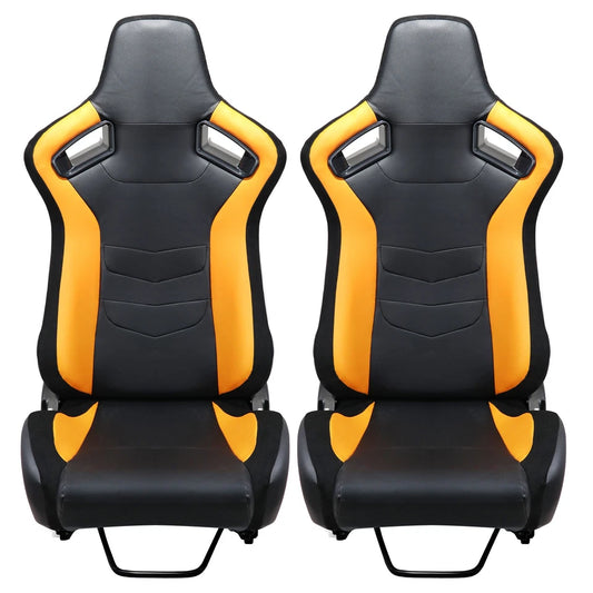 2Pcs Universal Racing Seat Black Yellow Adjustable Sport Seat with Dual Sliders