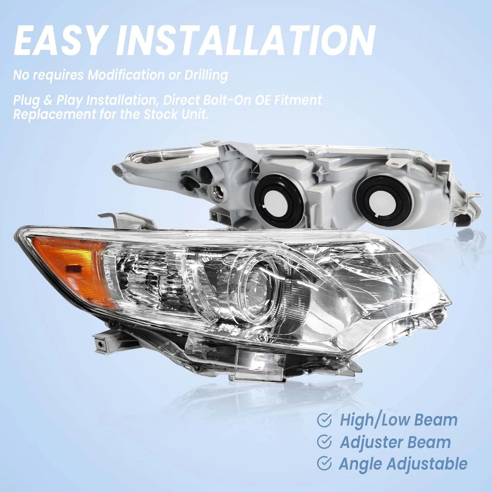 Projector Chrome Headlight Assembly Left+Right For 2012 2013 2014 Toyota Camry