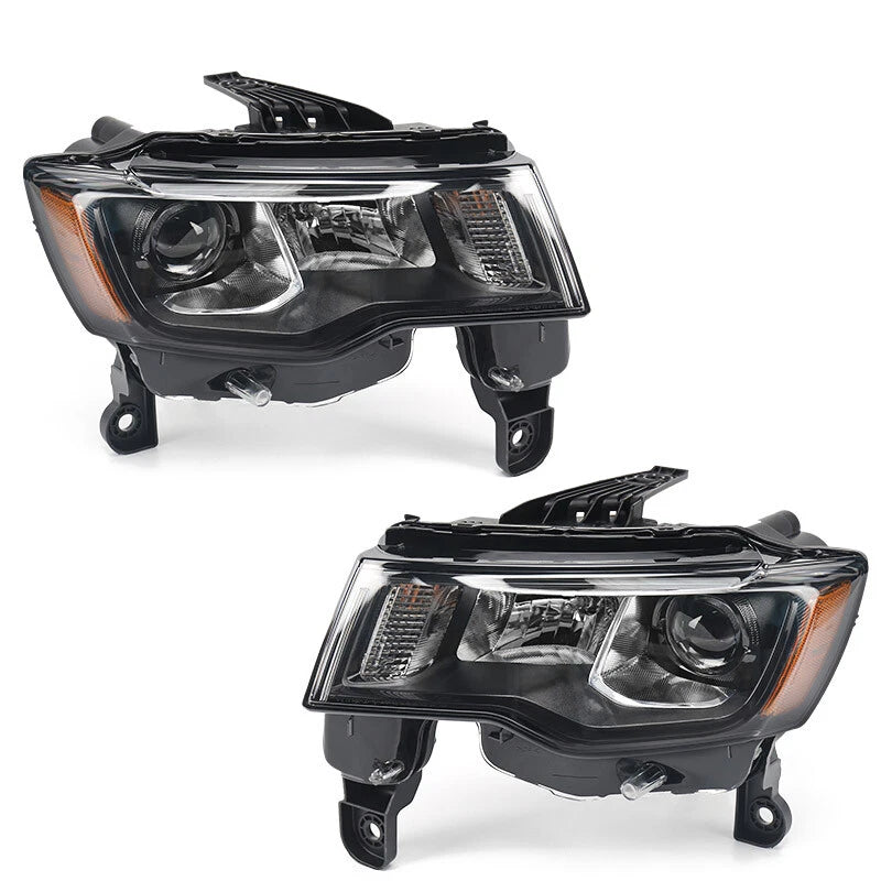 For 2017-2021 Jeep Grand Cherokee Halogen Projector Headlight Black Left+Right
