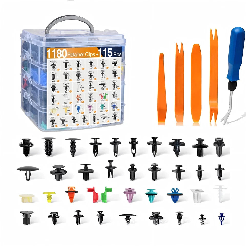 1295PCS Car Retainer Auto Fasteners Body Plastic Trim Clips Pin Rivet Bumper Kit