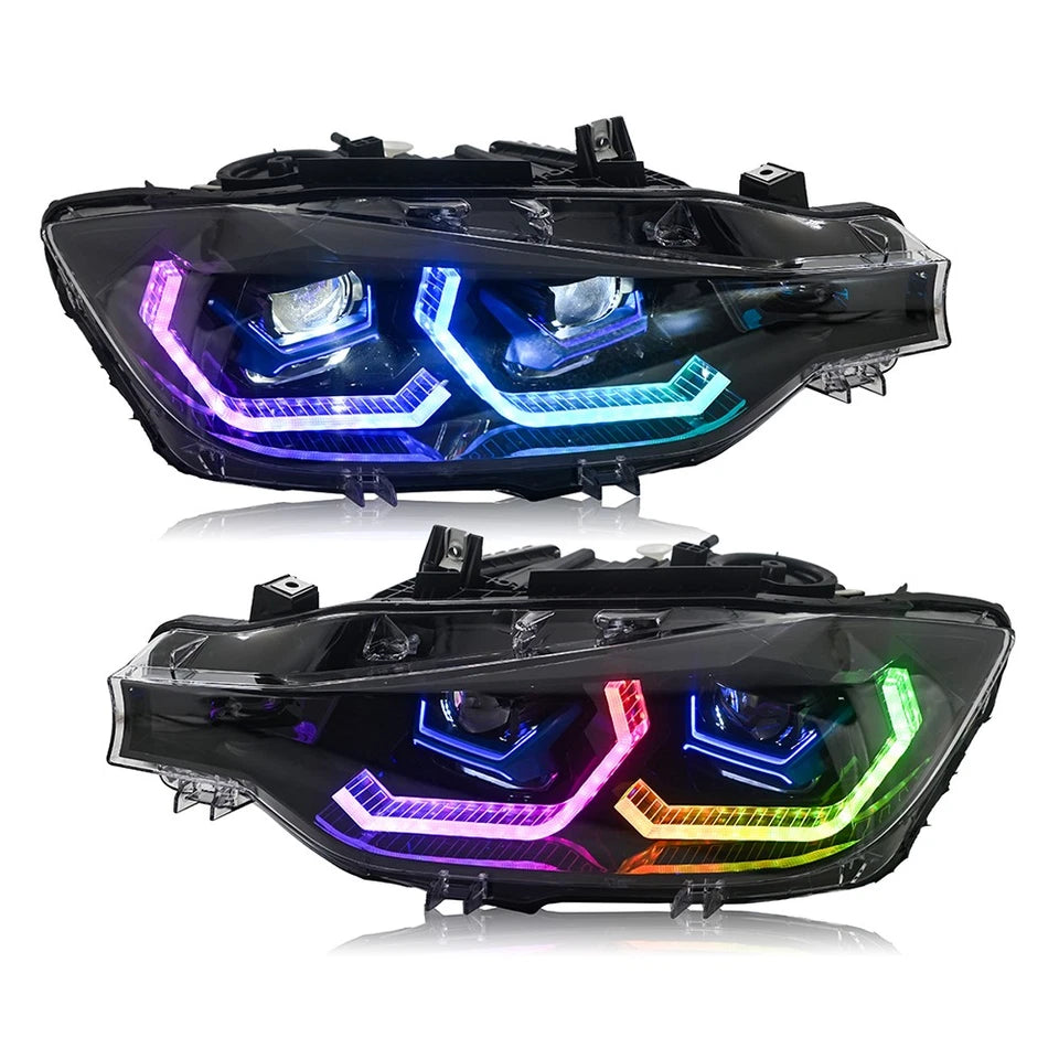 RGB LED Headlight For 2012-2015 BMW F30 3-Series Front Lamps Sequential Signal