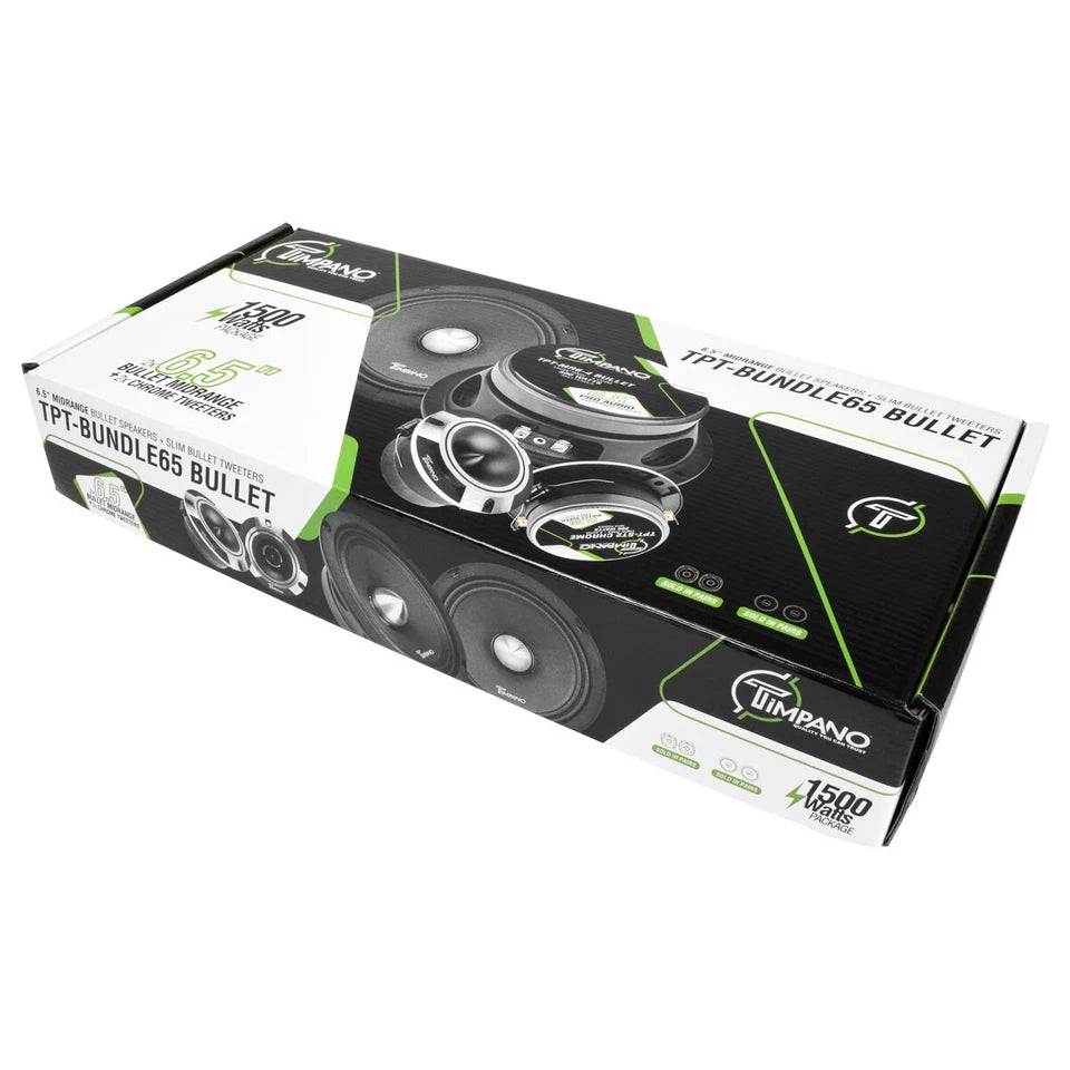 TIMPANO CAR AUDIO BUNDLE 2x 6.5" MIDRANGE SPEAKERS + 2x TWEETERS + 4 CHANNEL AMP