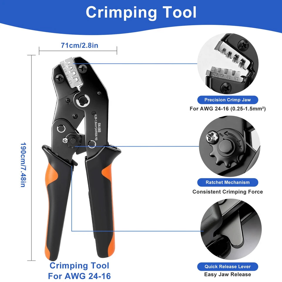 820PCS Electrical Connector Pin Repair Kit Ratchet Crimp Tool Terminal Extractor