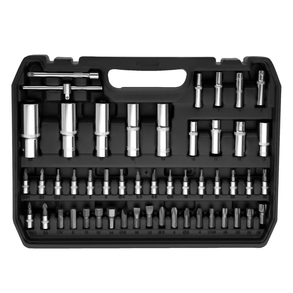 108Pcs Mechanics Tools - Kit 6-Point Socket Ratchet Wrench Set Repair Tool Case