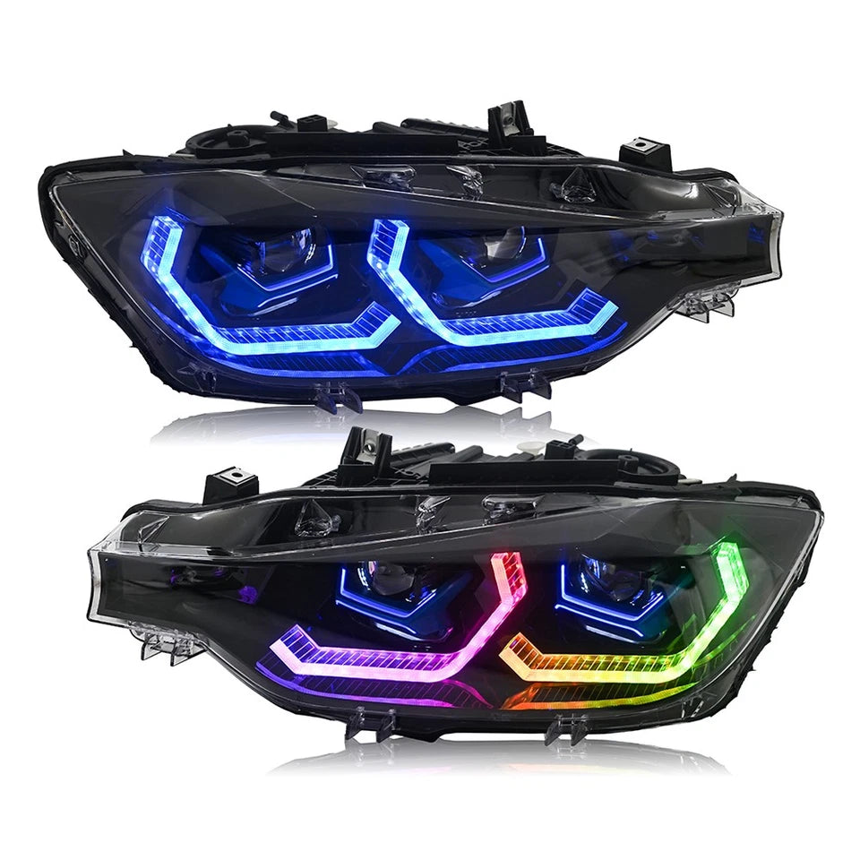 RGB LED Headlight For 2012-2015 BMW F30 3-Series Front Lamps Sequential Signal