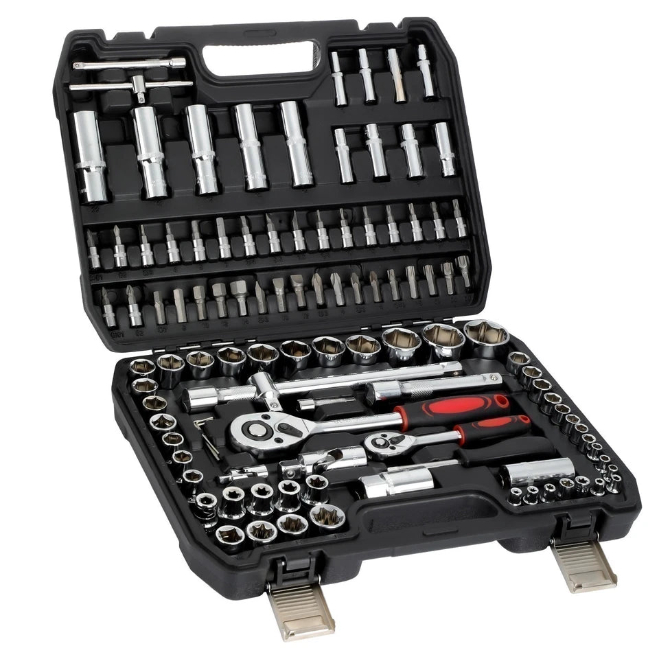 108Pcs Mechanics Tools - Kit 6-Point Socket Ratchet Wrench Set Repair Tool Case