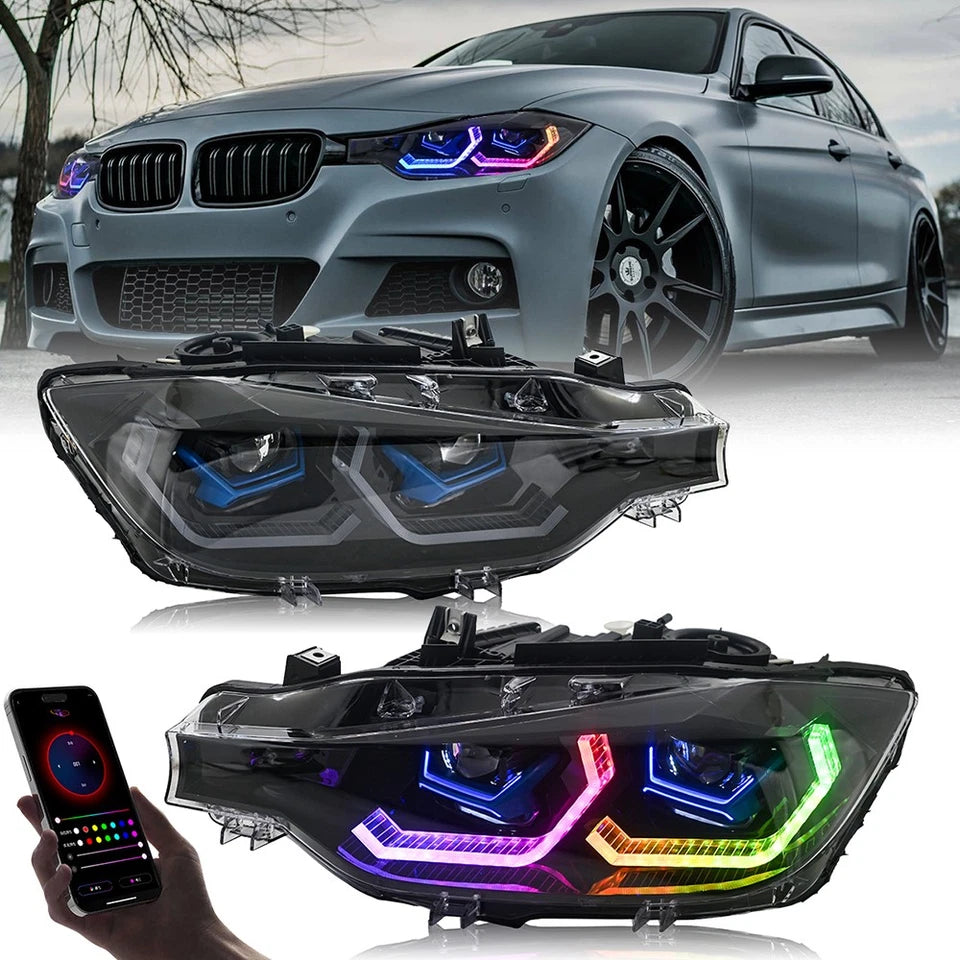 RGB LED Headlight For 2012-2015 BMW F30 3-Series Front Lamps Sequential Signal
