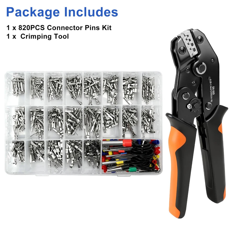 820PCS Electrical Connector Pin Repair Kit Ratchet Crimp Tool Terminal Extractor