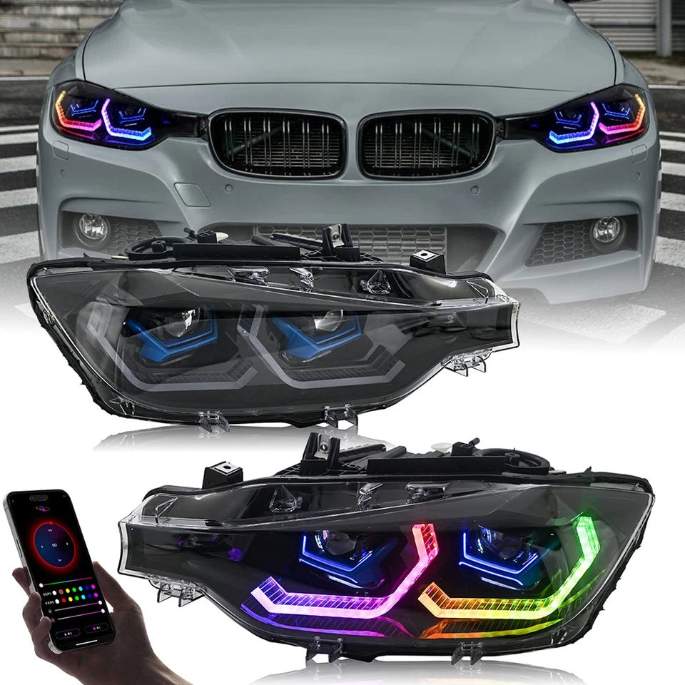 RGB LED Headlight For 2012-2015 BMW F30 3-Series Front Lamps Sequential Signal