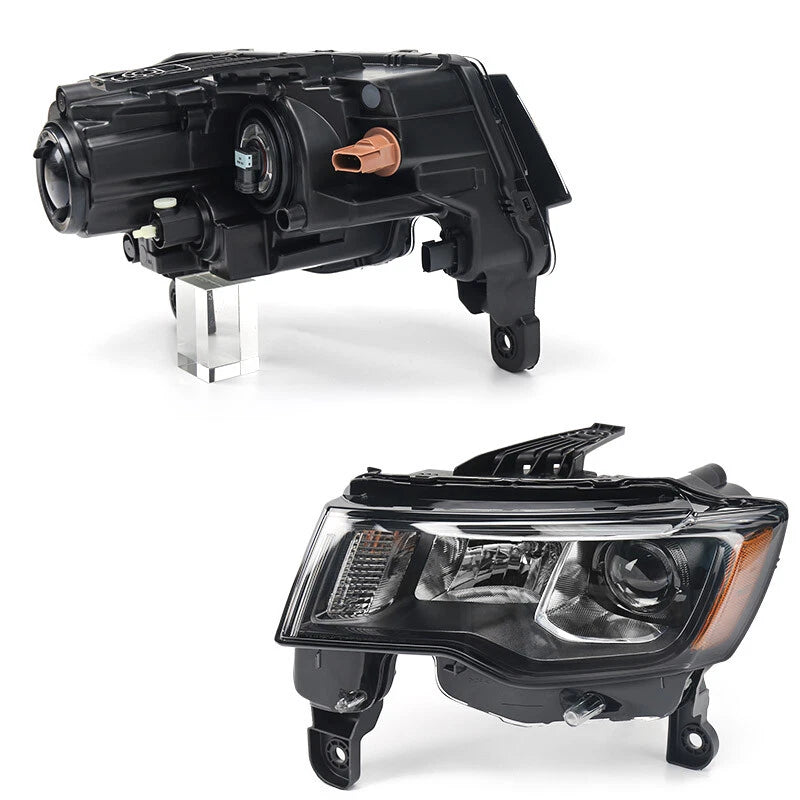 For 2017-2021 Jeep Grand Cherokee Halogen Projector Headlight Black Left+Right