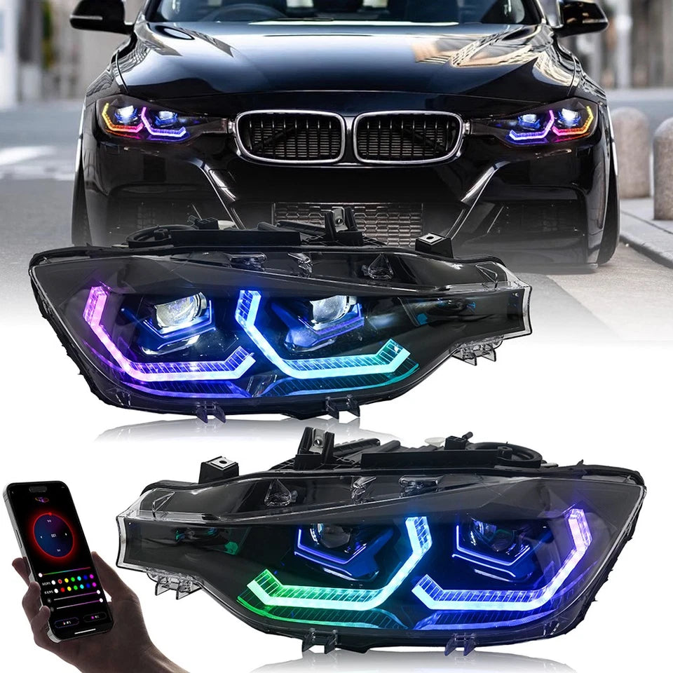 RGB LED Headlight For 2012-2015 BMW F30 3-Series Front Lamps Sequential Signal