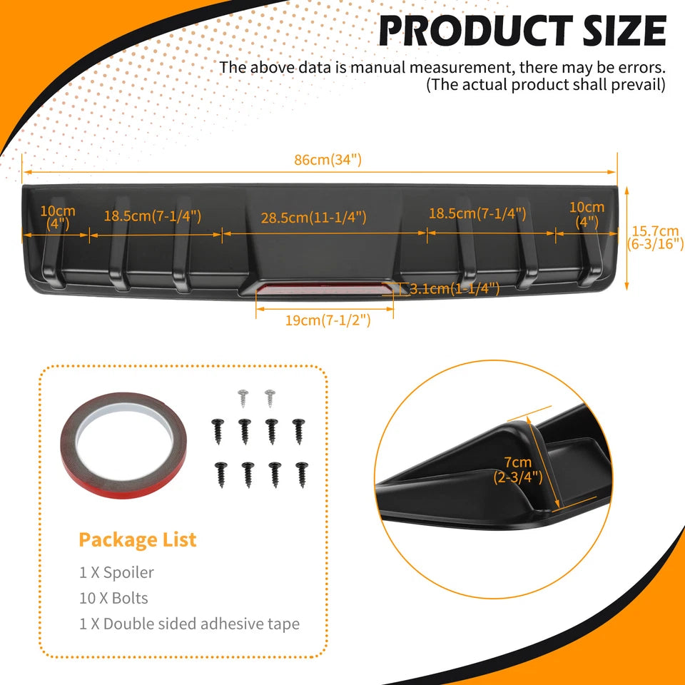 Car Rear Diffuser 6-Fin Bumper Lip Splitter Spoiler Wing For Toyota Corolla