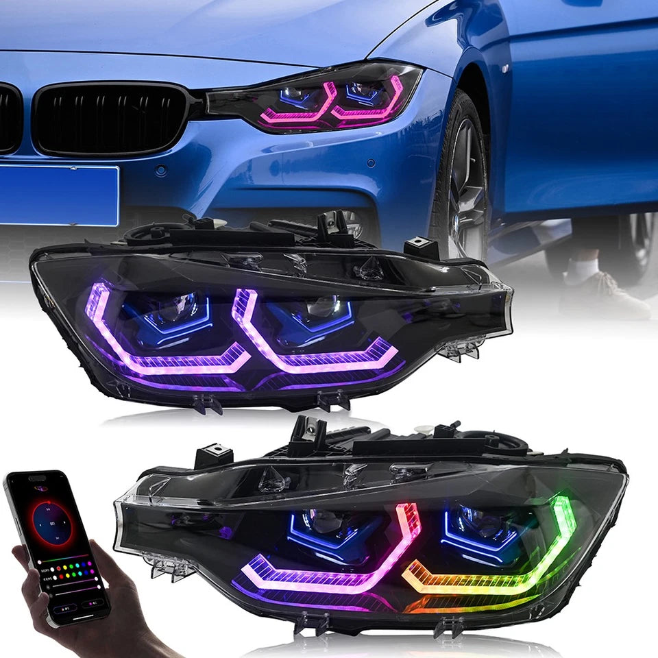 RGB LED Headlight For 2012-2015 BMW F30 3-Series Front Lamps Sequential Signal