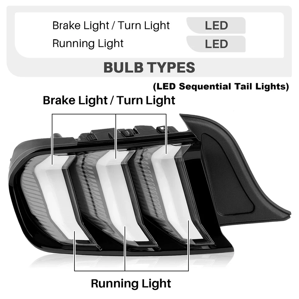 For 2015-2022 2023 Ford Mustang LED Tail Lights Brake Lamp w/ Sequential Signals