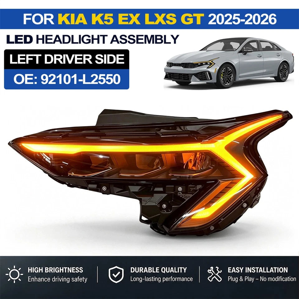 New LED Headlight Assembly For 2025-2026 Kia K5 EX LXS GT Left Driver Side LH