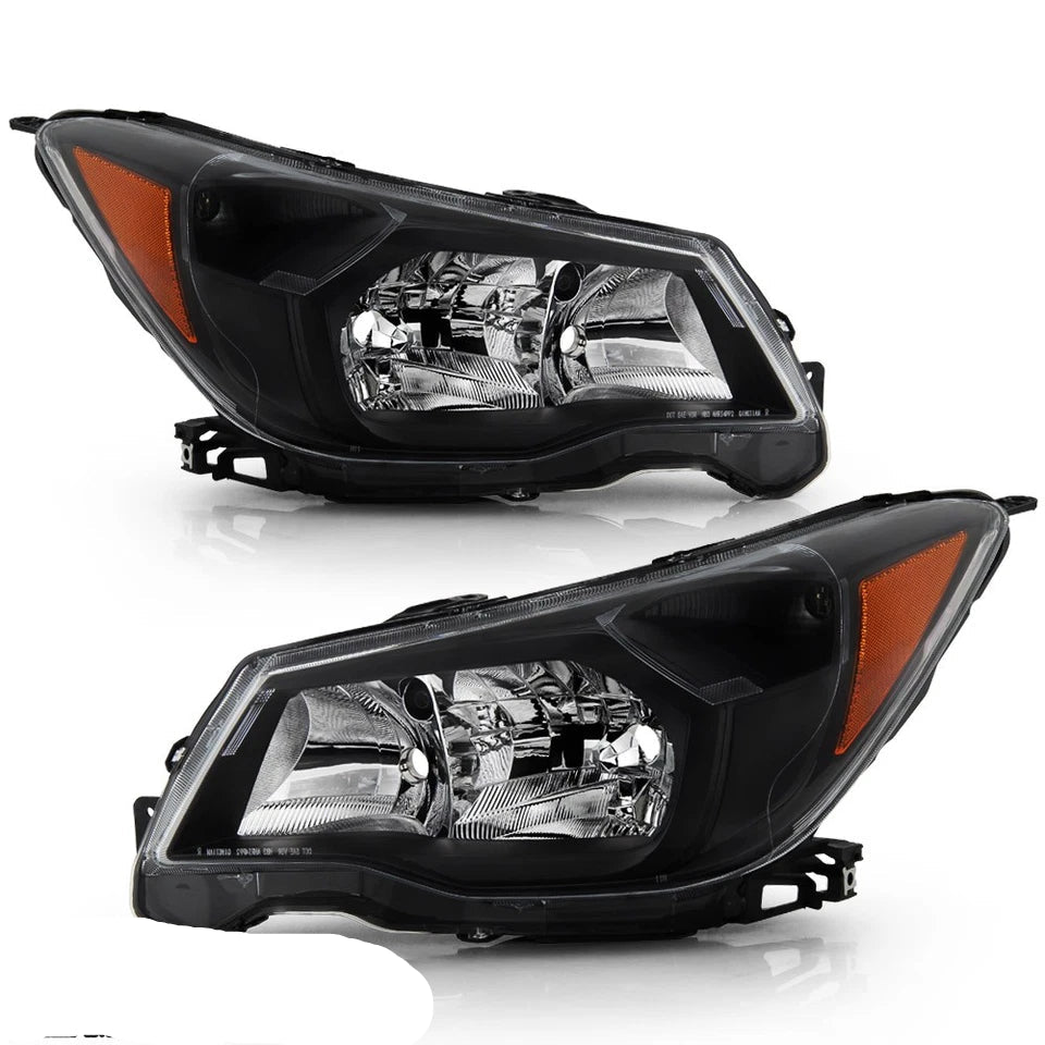 For 2014-2016 Subaru Forester Halogen Type Black Headlights Headlamps Left+Right