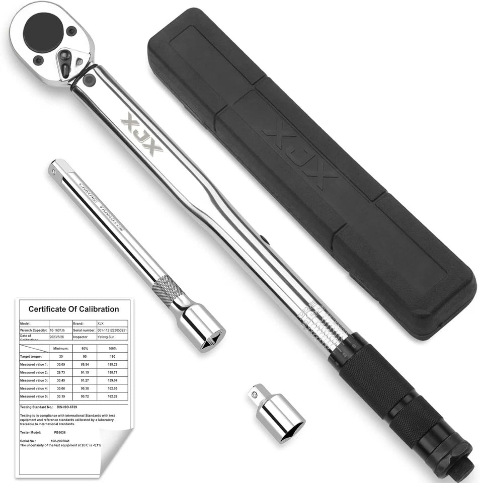 Durable 1/2-Inch Torque Wrench Set with Calibration Certificate and Accessories