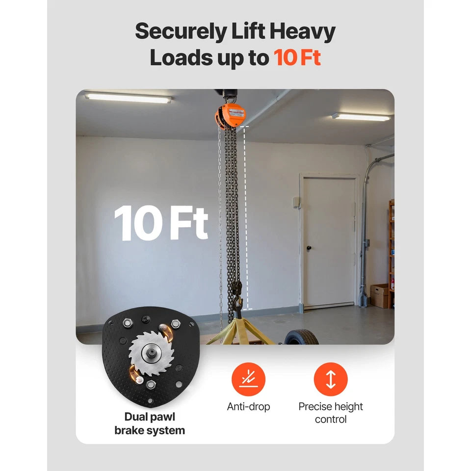 Uimoso Manual Chain Hoist 2T/4400 lbs 10 ft Lift with Durable G80 Chain