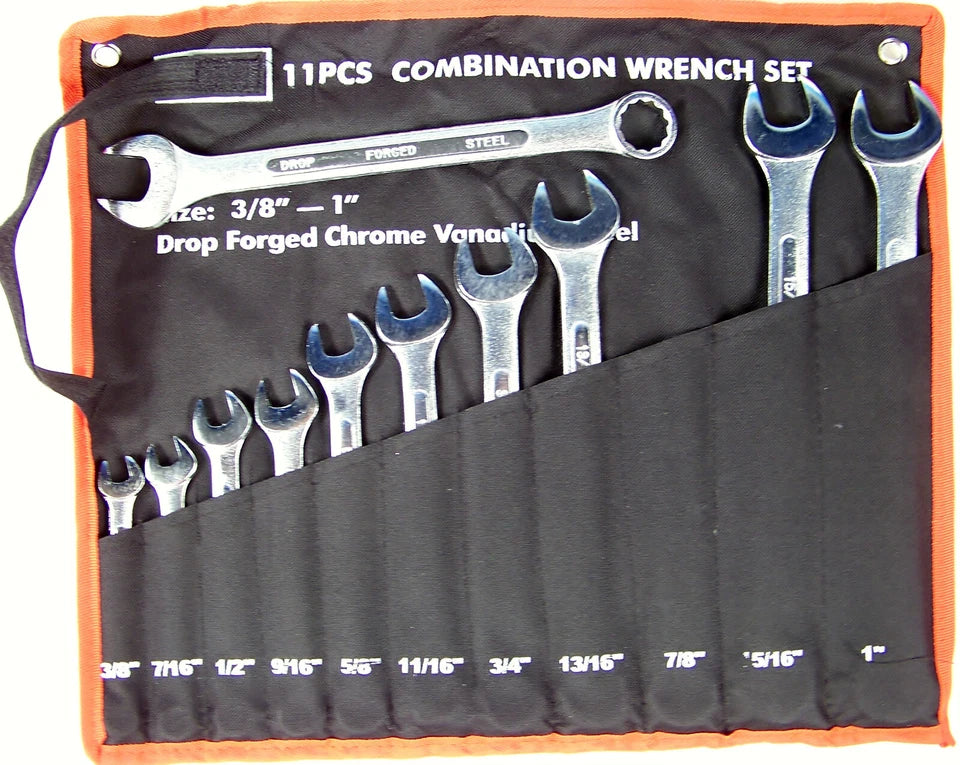 11pc SAE COMBINATION Open End Box WRENCH Set combo w/ Pouch BIG upto 1" 12" LONG