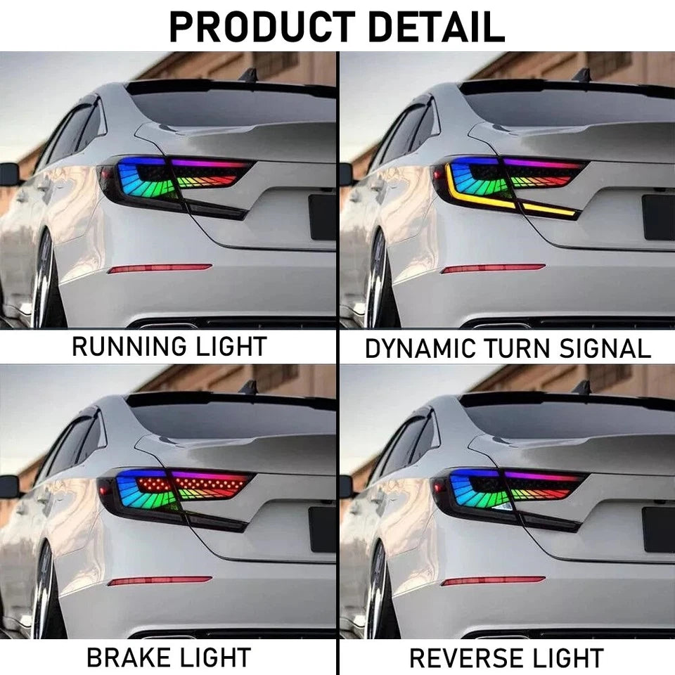 Fits 2018-2022 10th Gen Honda Accord Sedan RGB LED Tail Lights Smoked Assembly