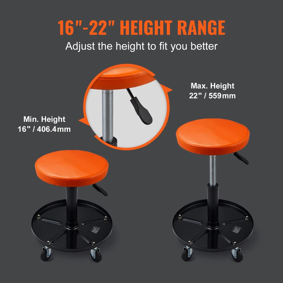 Adjustable Mechanics Rolling Creeper Seat Stool Tool Tray for Shop Garage