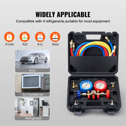 AC Manifold Gauge Set 3-Way Fit R134A R12 R502 Refrigeration Charging