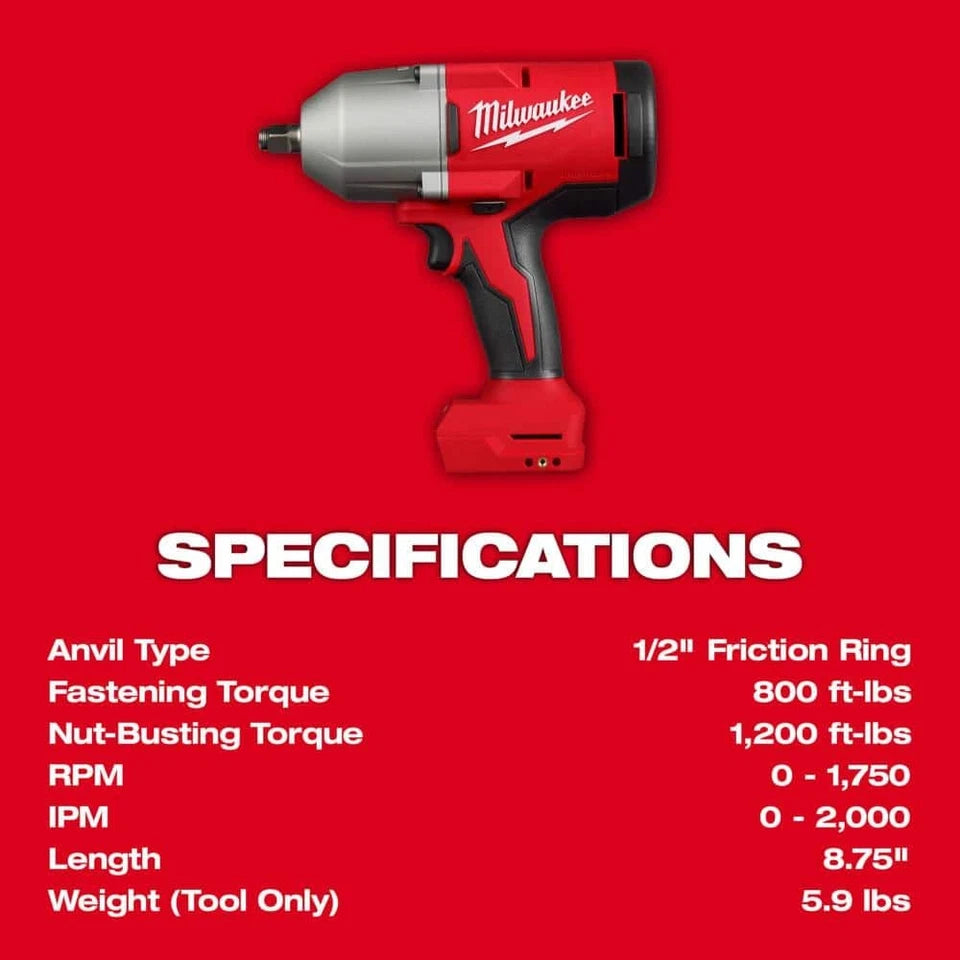 Milwaukee M18 18V Lithium-Ion Brushless 1/2 in. Torque Impact Wrench w/ Ring