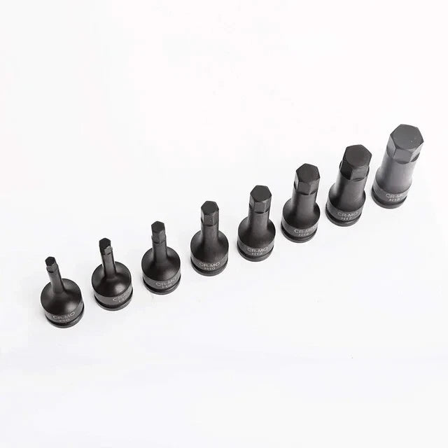 8 Pc 1/2 In Drive SAE Impact Socket Set Hex Bits 3 in Long Bit Air Allen Driver