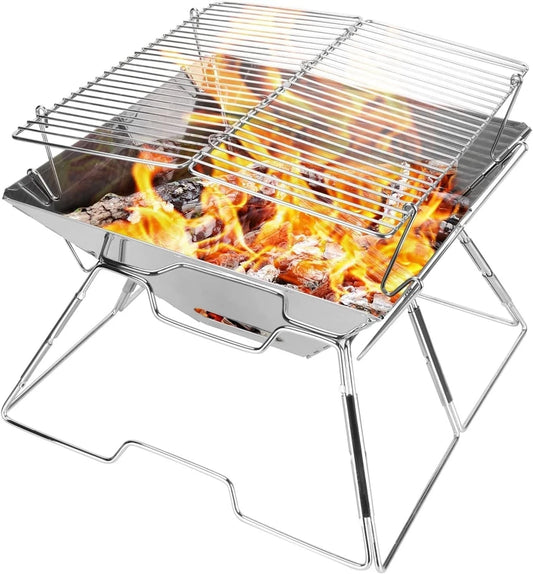 Stainless Steel Campfire Grill with Carrying Bag