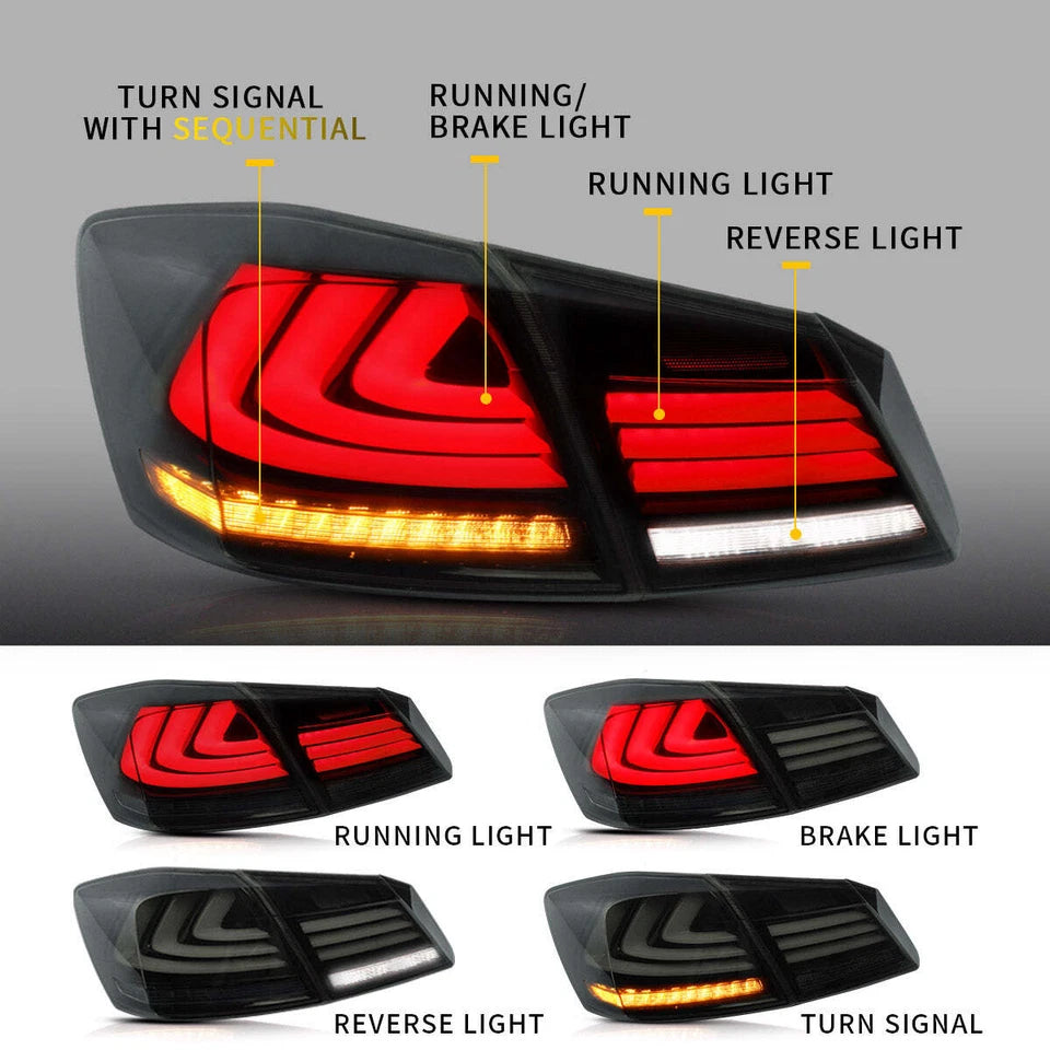 2xSmoke Full LED Tail Lights For 2013-2017 Honda Accord Sedan w/Sequential Turn
