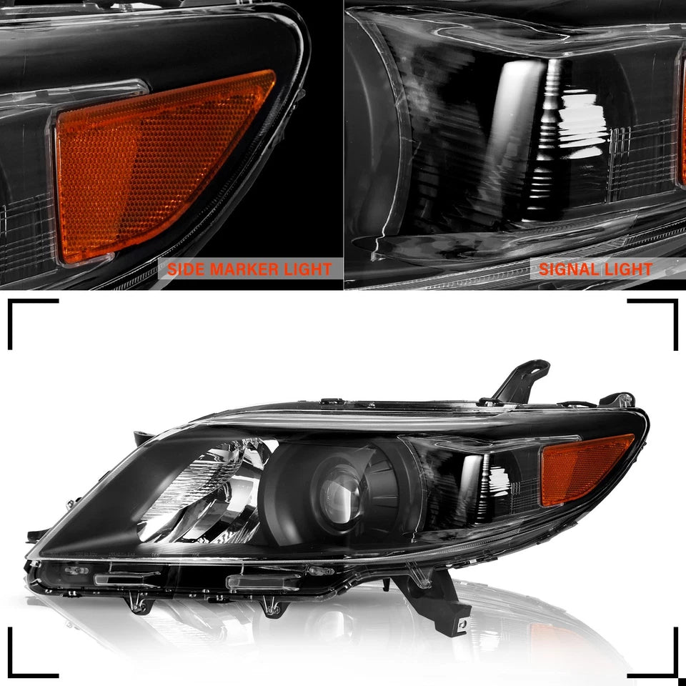 For 2011-2020 Toyota Sienna Halogen Projector Black Amber Headlights Lamps Pair